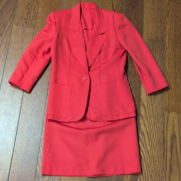 Vintage - CUSTOM Red Blazer and Skirt Suit Set - Picture 1 of 10